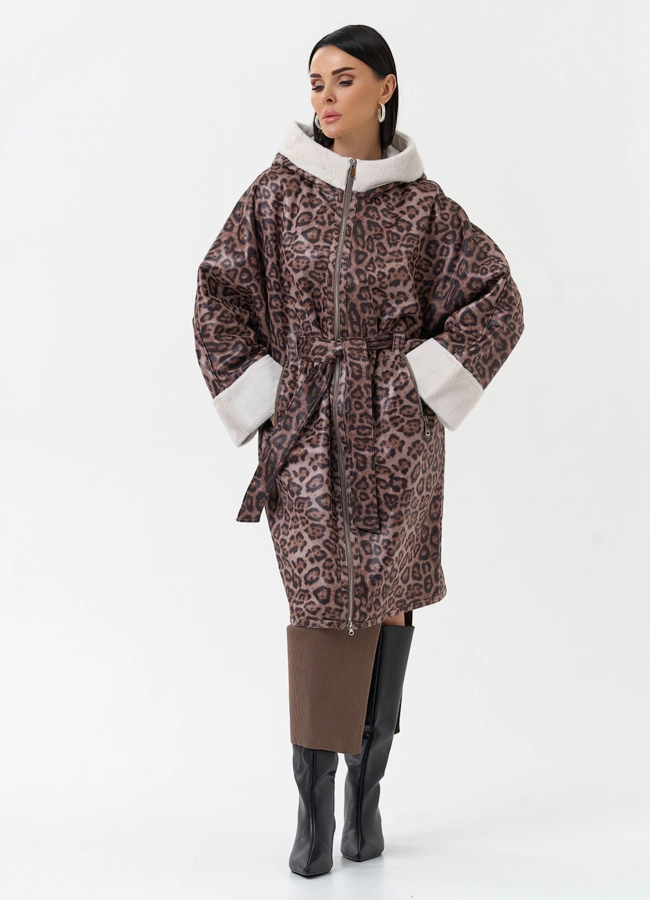 Женская дубленка из эко замши с поясом модель № 30203 в рассрочку