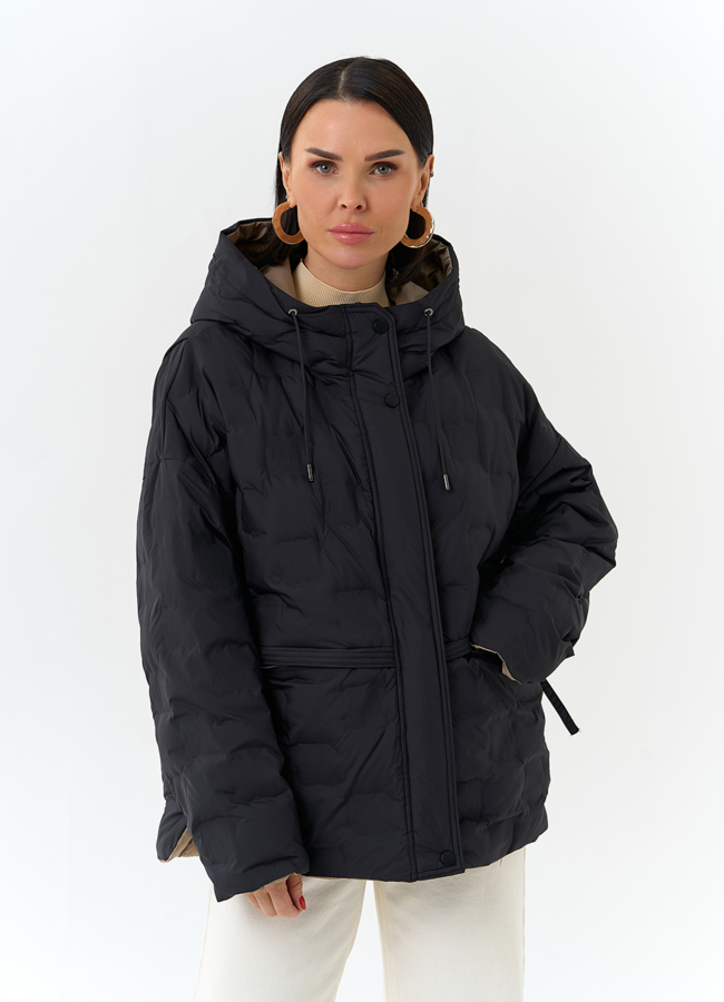 Женская двухсторонняя куртка с капюшоном модель № 32722 меха малина