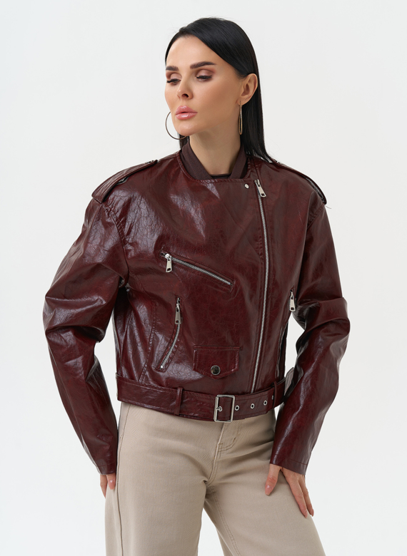 Куртка косуха из эко кожи бордового цвета