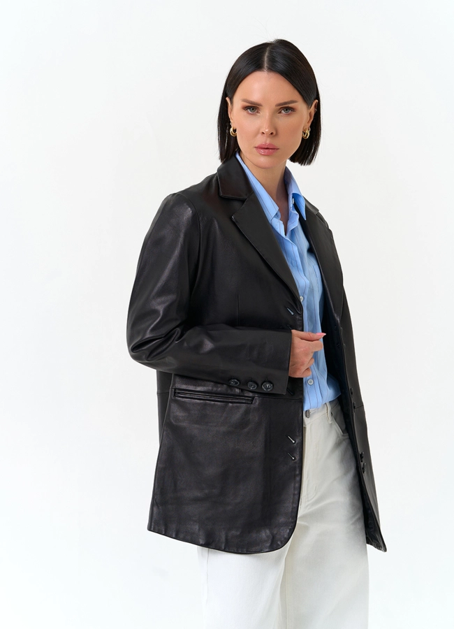 Женский жакет из натуральной кожи модель № 24505 универмаг малина фото