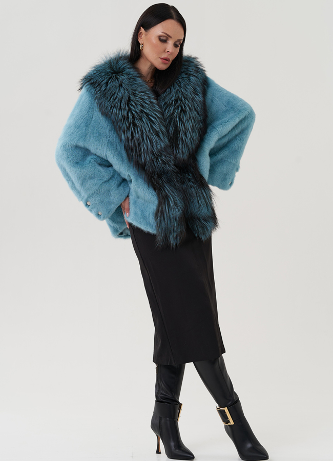 Короткая шуба из норки с мехом из чернобурки  модель № 25474 универмаг малина