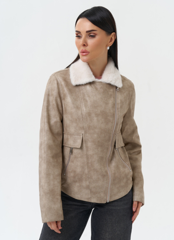 Женская куртка из эко кожи с отделкой из эко меха