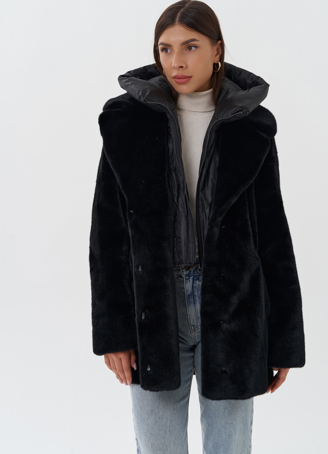 Куртка из эко меха с капюшоном модель № 27748 универмаг малина