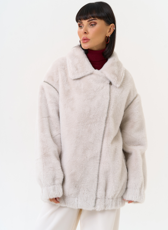 Женский бомбер из эко меха со съемными рукавами