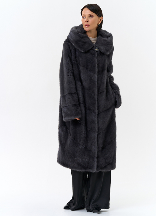 Длинная норковая шуба в сером цвете модель № 25039 в кредит