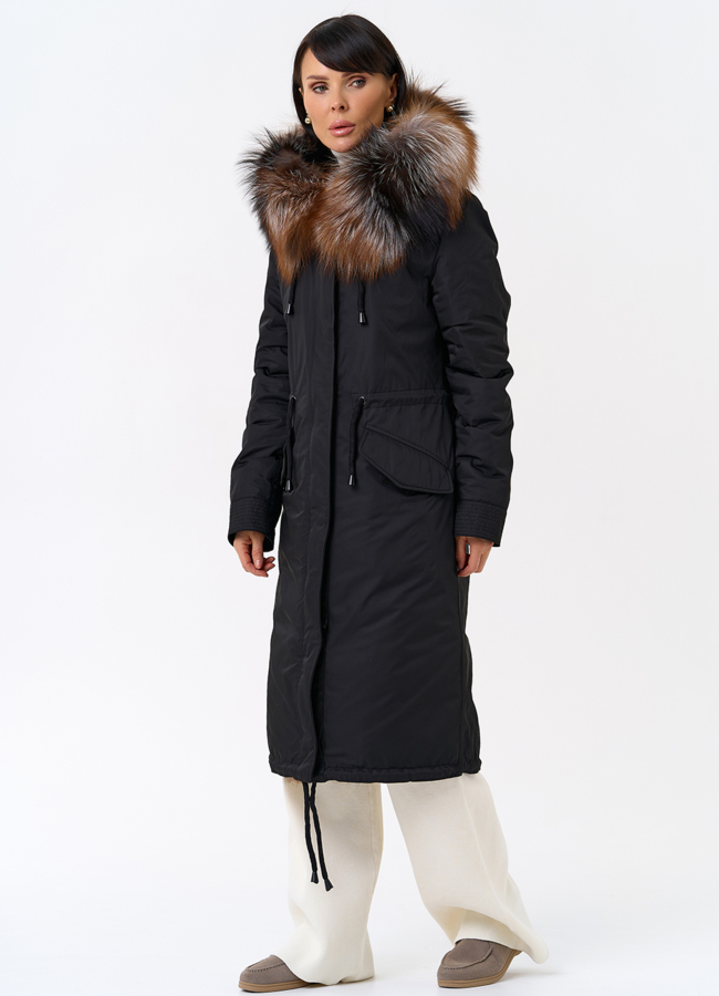 Женская парка с капюшоном из меха чернобурой лисы модель № 31992 универмаг малина