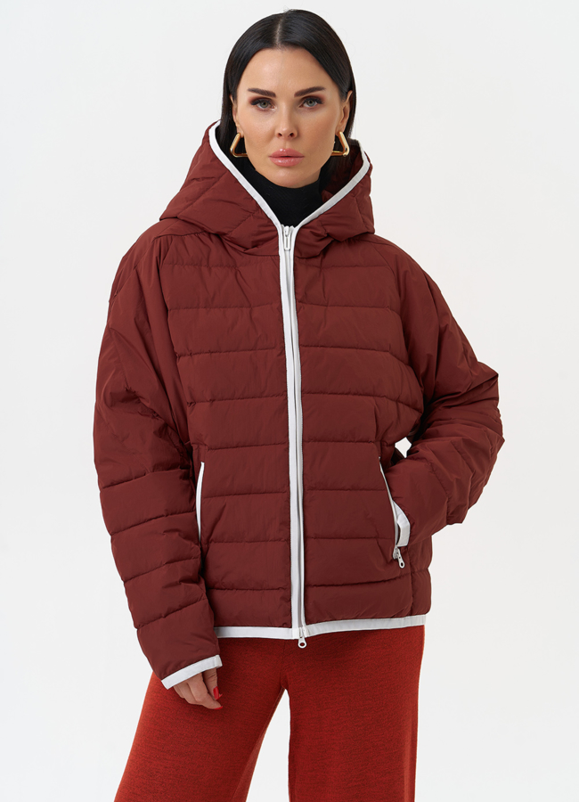 Женская утепленная куртка в бордовом цвете модель № 30025 в кредит