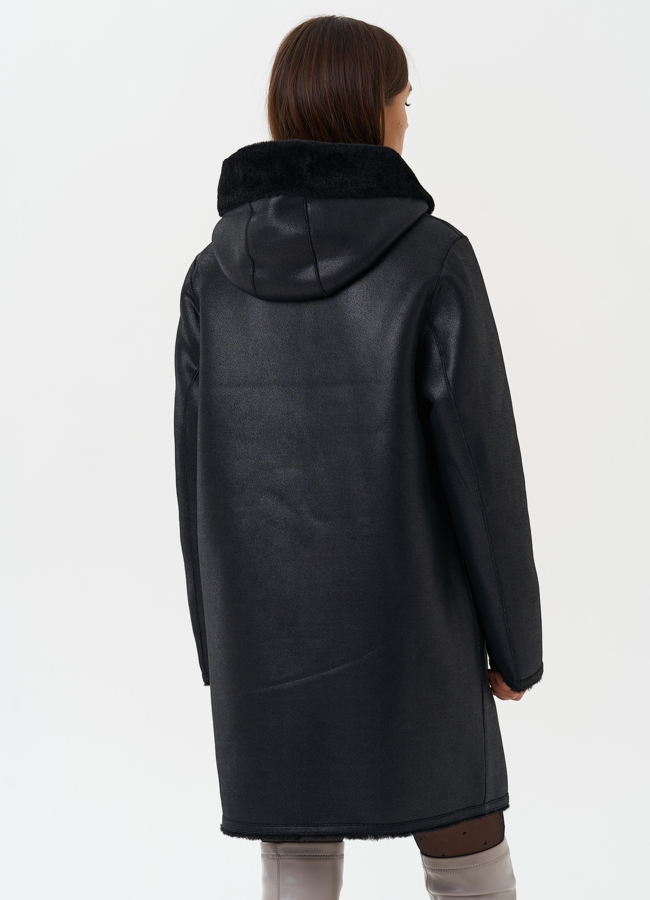 Двухсторонняя дубленка из эко кожи модель № 27765 универмаг малина