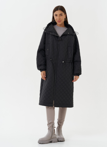 Женское стеганое пальто черного цвета