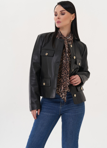 Жакет из натуральной кожи с акцентными пуговицами