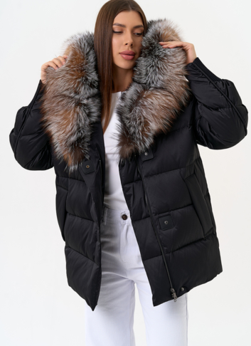 Женский пуховик с капюшоном из меха блюфрост