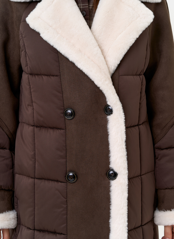 Комбинированный пуховик из эко кожи