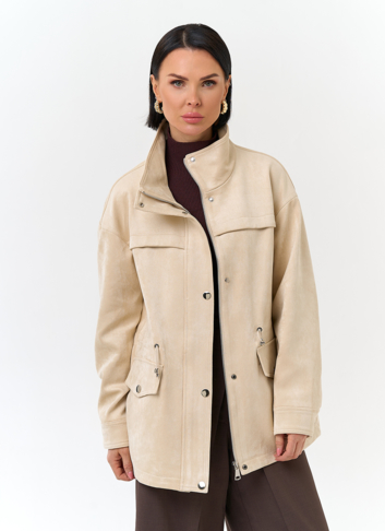 Женская светлая парка из эко замши