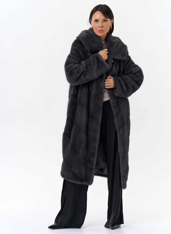 Длинная норковая шуба в сером цвете