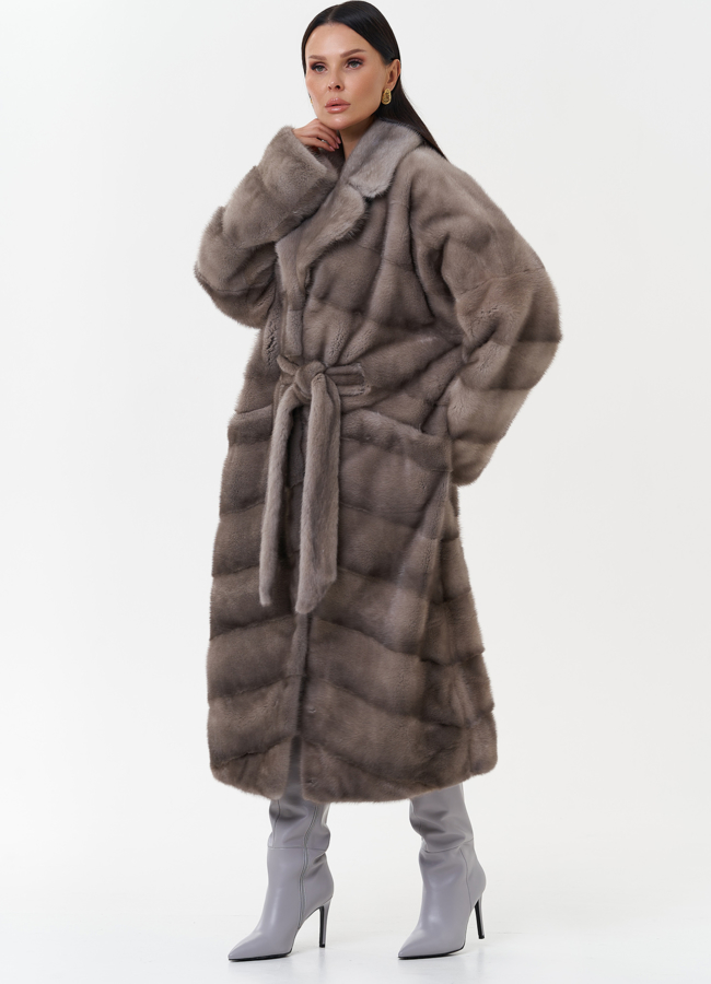 фото Шуба из скандинавской норки с поясом модель № 27701