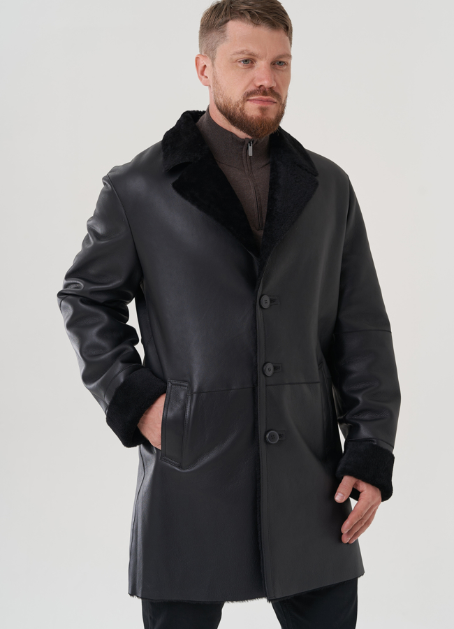 Дубленка мужская черного цвета  модель № 82156 в кредит