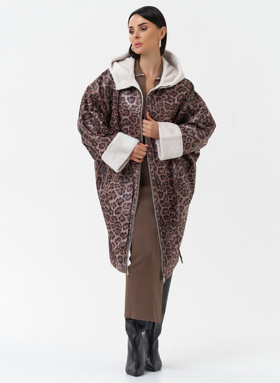 Женская дубленка из эко замши с поясом