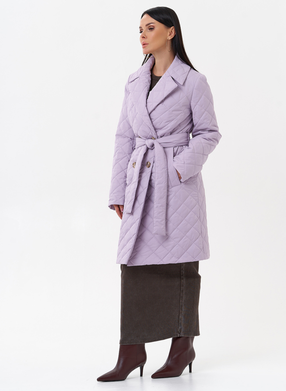 Женское стеганое полупальто с поясом